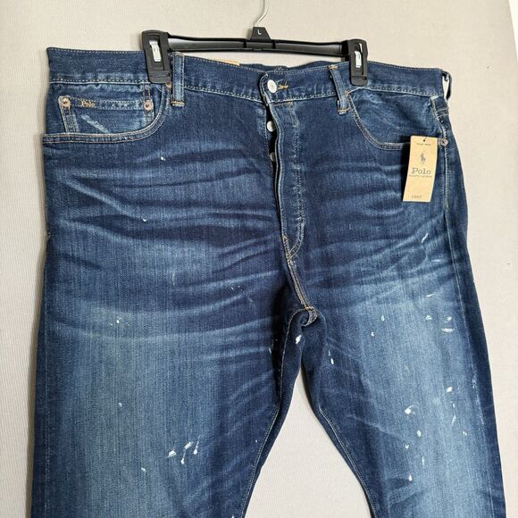 Polo Ralph Lauren Sullivan Slim Paint Splatter Jeans 42x32 Distressed Blue Mens - Picture 2 of 12